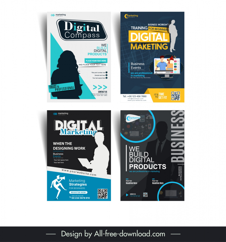 digital marketing poster templates collection elegant business elements 