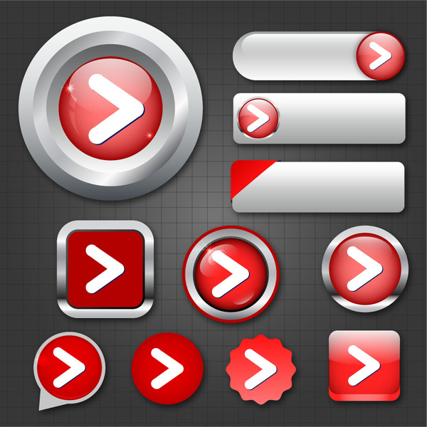 digital navigation buttons sets design in red multishapes
