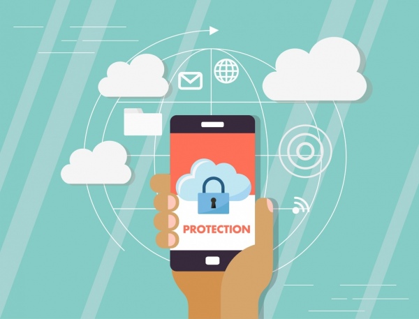 digital security background smartphone clouds lock icons
