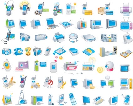 digital technology icons collection various colored symbols