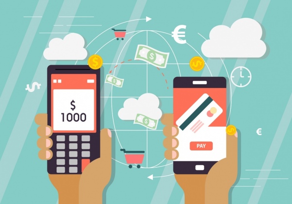 digital transaction background smartphones global money icons