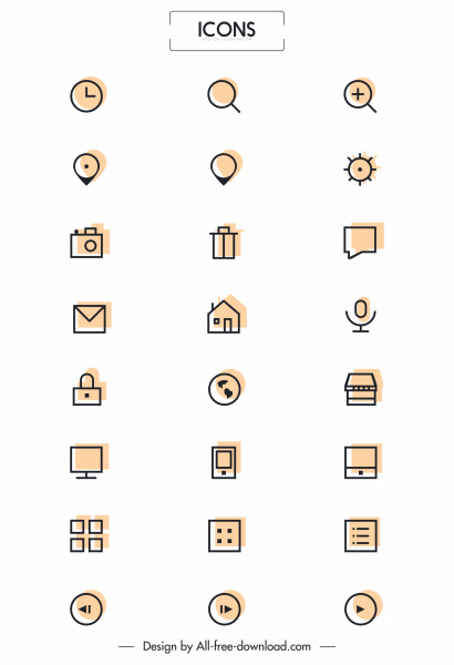 digital ui icons simple flat outline