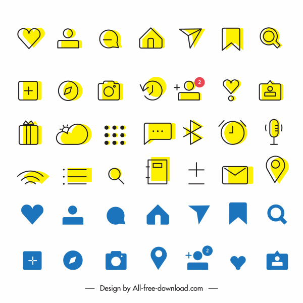 digital user interface icons collection classic flat sketch