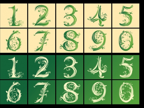 numbers icons templates artistic flowers sketch