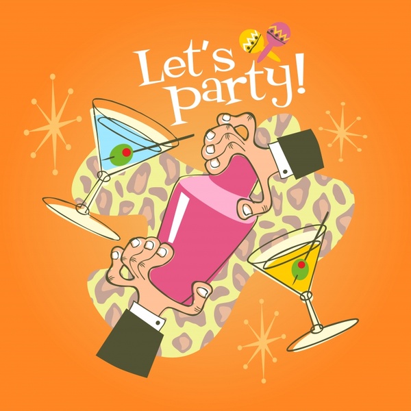 party banner funny design cocktail wine hands sketch