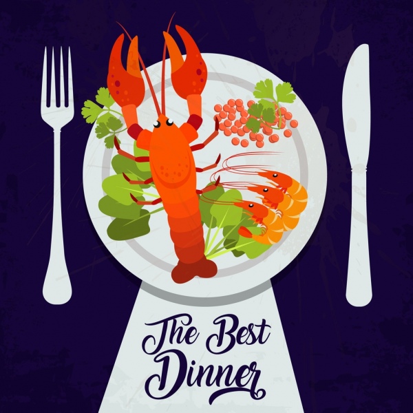 dinner advertising dishware seafood icons decor 