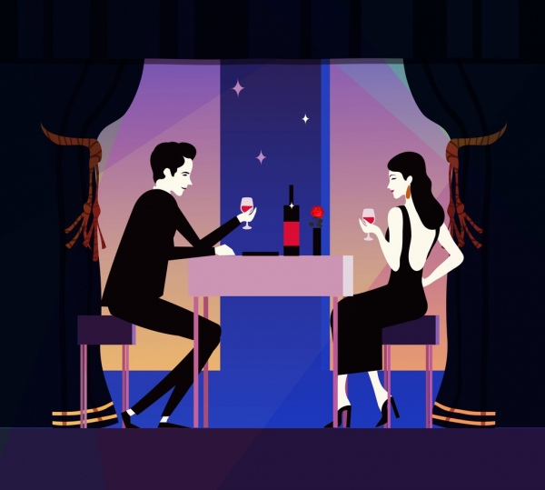 dinner background romantic couple icon colored cartoon 