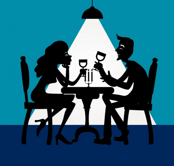 dinner background romantic couple icons silhouette decor