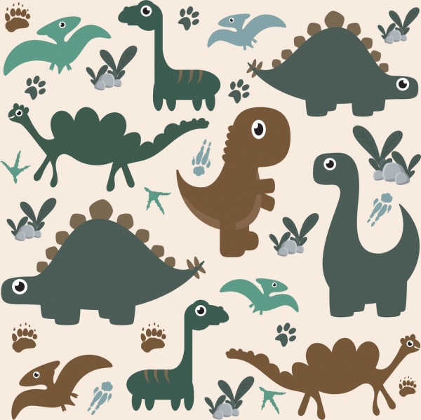 dinosaur background flat icons colored cartoon design