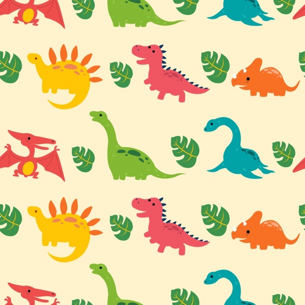 dinosaur background multicolored flat repeating icons