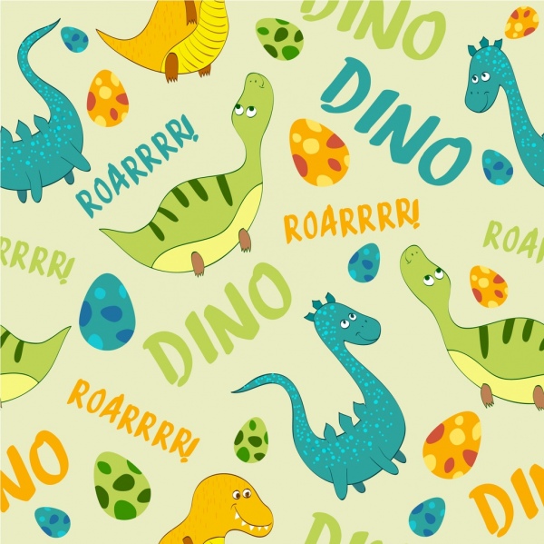 dinosaur background multicolored repeating icons