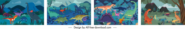 dinosaur background templates colorful cartoon sketch classic design 