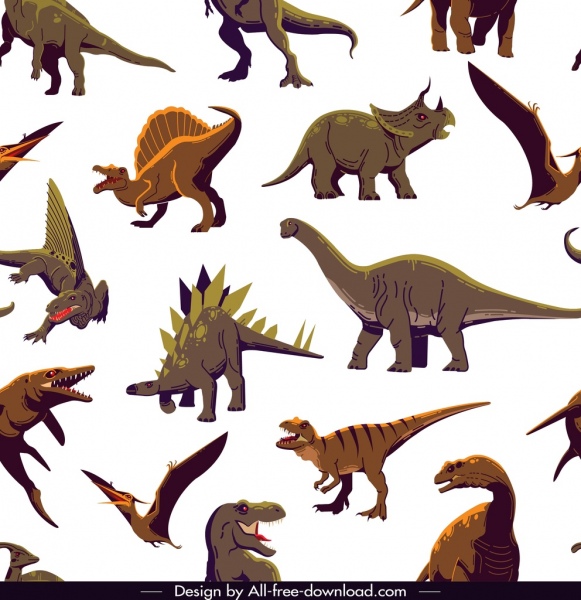 dinosaur pattern colored cartoon characters sketch