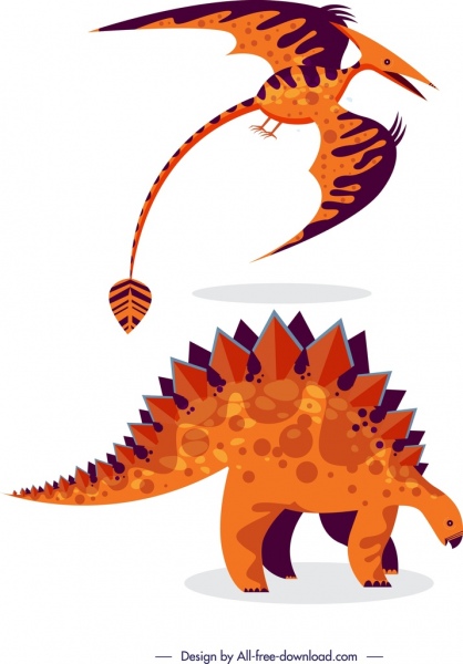 dinosaurs icons classical orange design