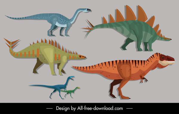 dinosaurs species icons colorful classic sketch