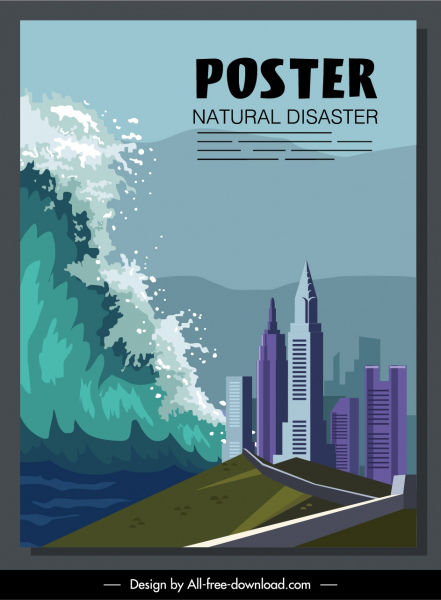 disaster poster tsunami city scene sketch