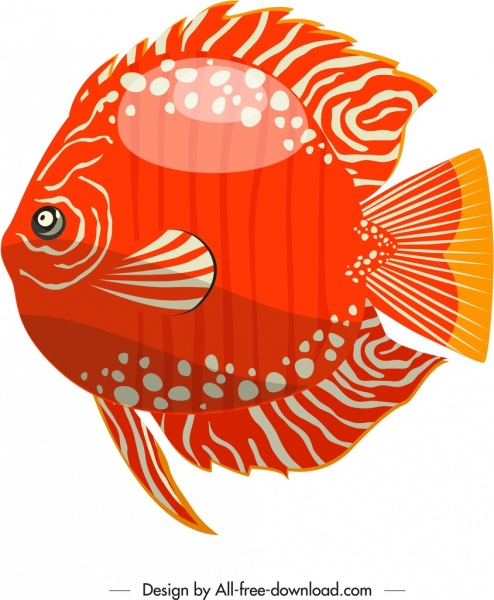 discus fish icon red flat design