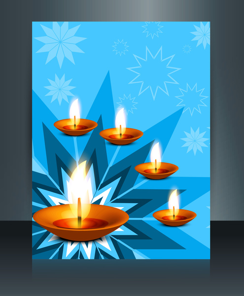 diwali with beautiful lamps on artistic brochure template design vector