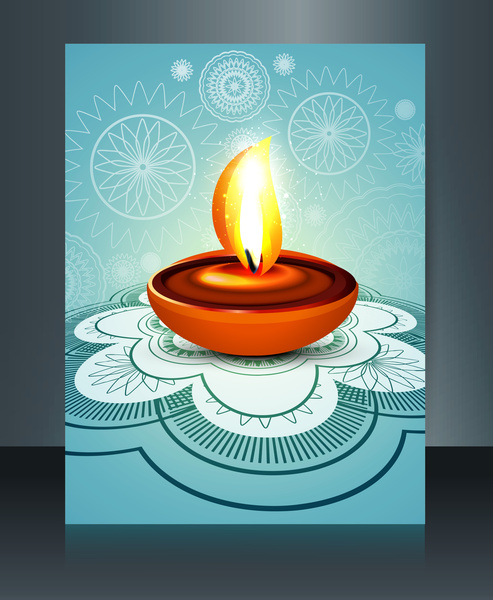 diwali with beautiful lamps on artistic brochure template design vector