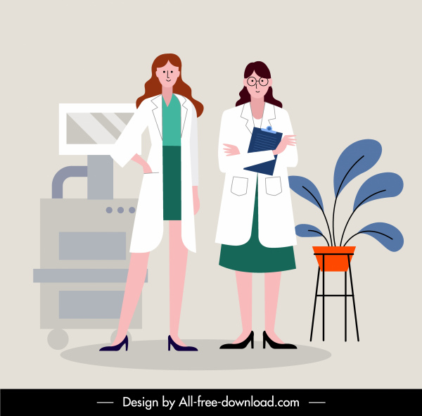doctor occupation painting colored cartoon sketch flat design