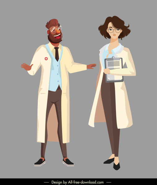 doctors icons man woman sketch cartoon characters