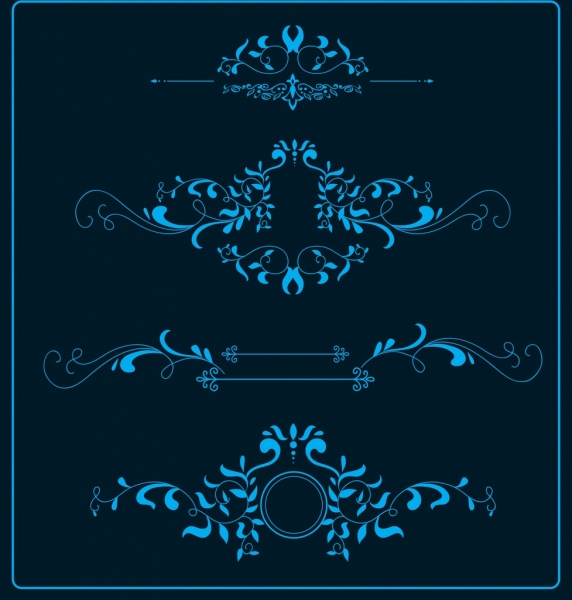 document decorative design elements classical dark blue curves 