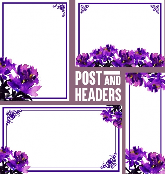 document decorative design elements purple flowers decor