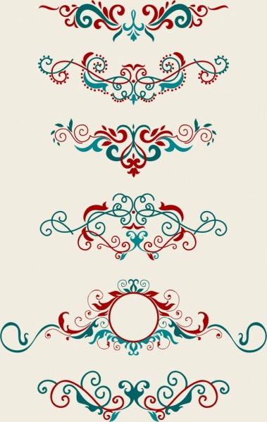 document decorative design elements red blue symmetric curves 