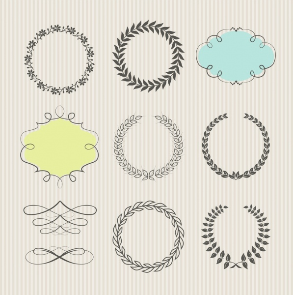 document decorative design elements wreath leaf cloud icons