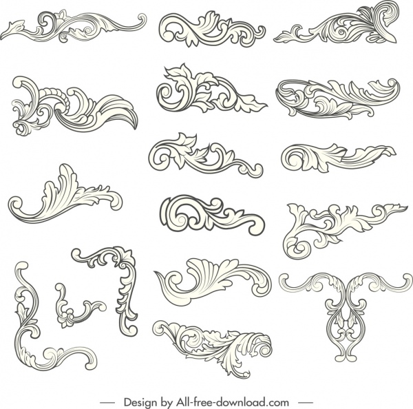 document decorative elements black white elegant curved sketch