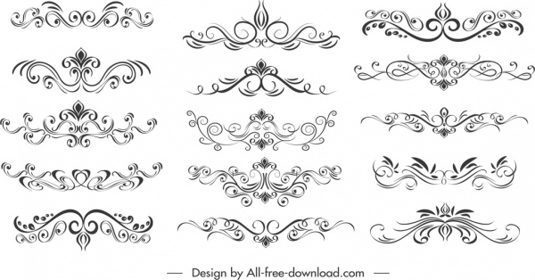 document decorative elements black white symmetric swirled sketch 