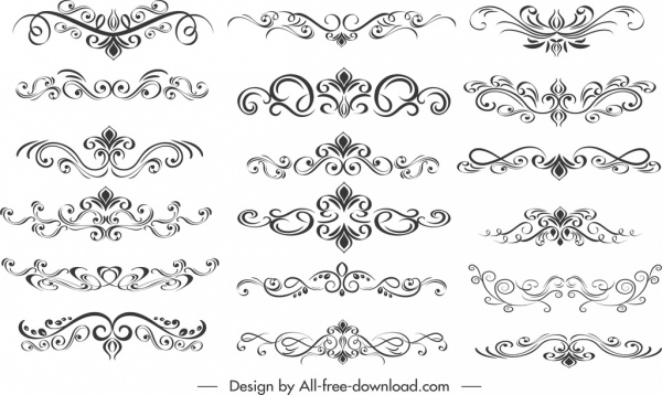 document decorative elements collection classical elegant symmetric curves