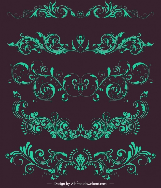 document decorative elements green symmetrical swirled design