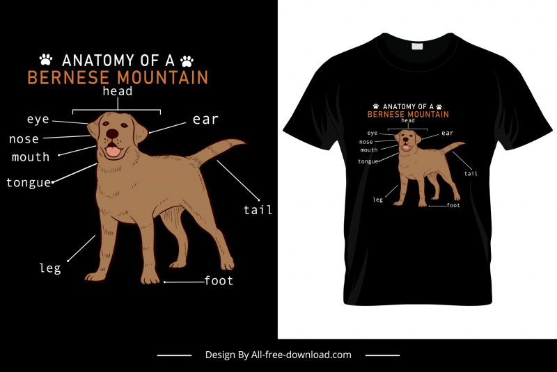 dog anatomy tshirt template dark design cartoon sketch