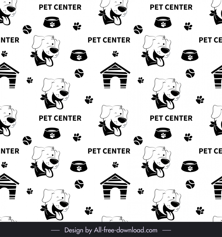 dog elements pattern cute black white flat repeating design