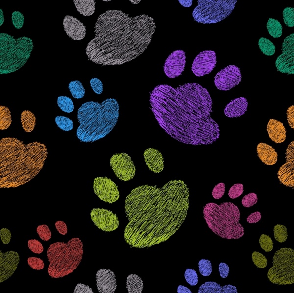 dog footprints background colorful repeating outline