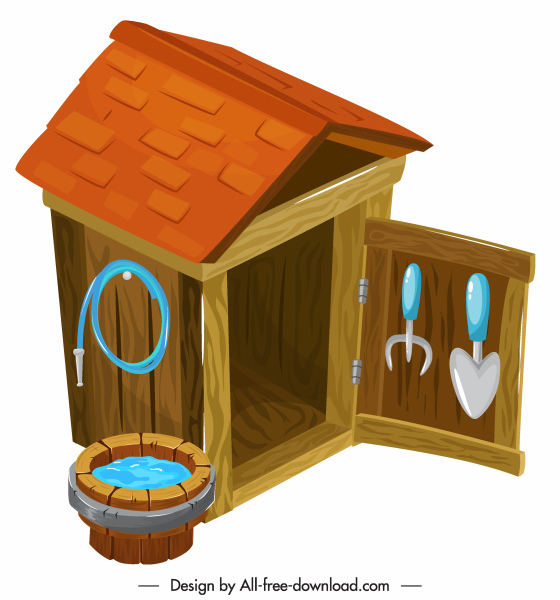 dog house icon colorful 3d sketch wooden decor