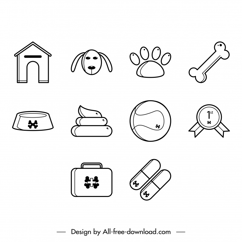 dog icon sets flat black white symbols sketch 
