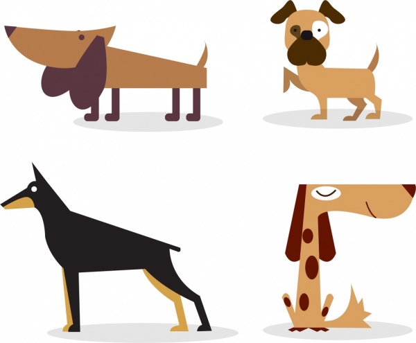 dog icons collection colored cartoon isolation