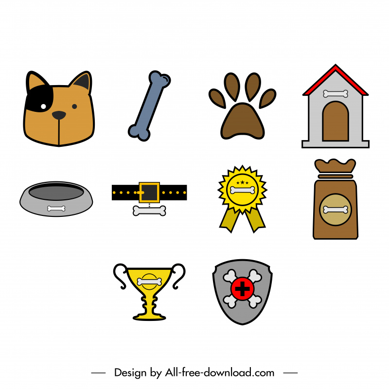 dog icons sets flat classic symbols sketch