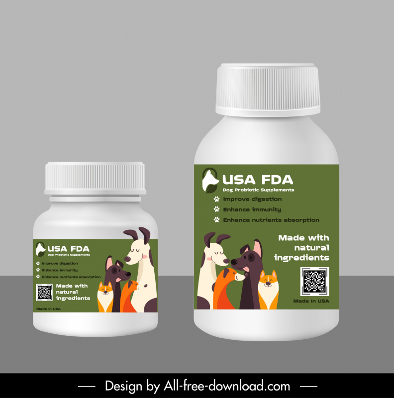 dog probiotic supplements bottle icon modern realistic design  