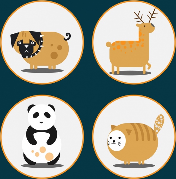 dog reindeer panda cat icons cute cartoon design