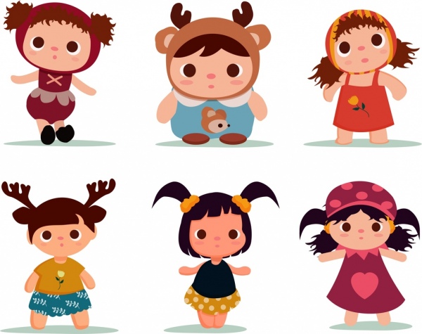 doll icons collection cute kids cartoon characters