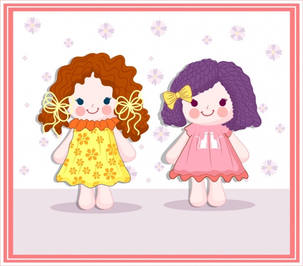 dolls background cute girl icon colorful flat design