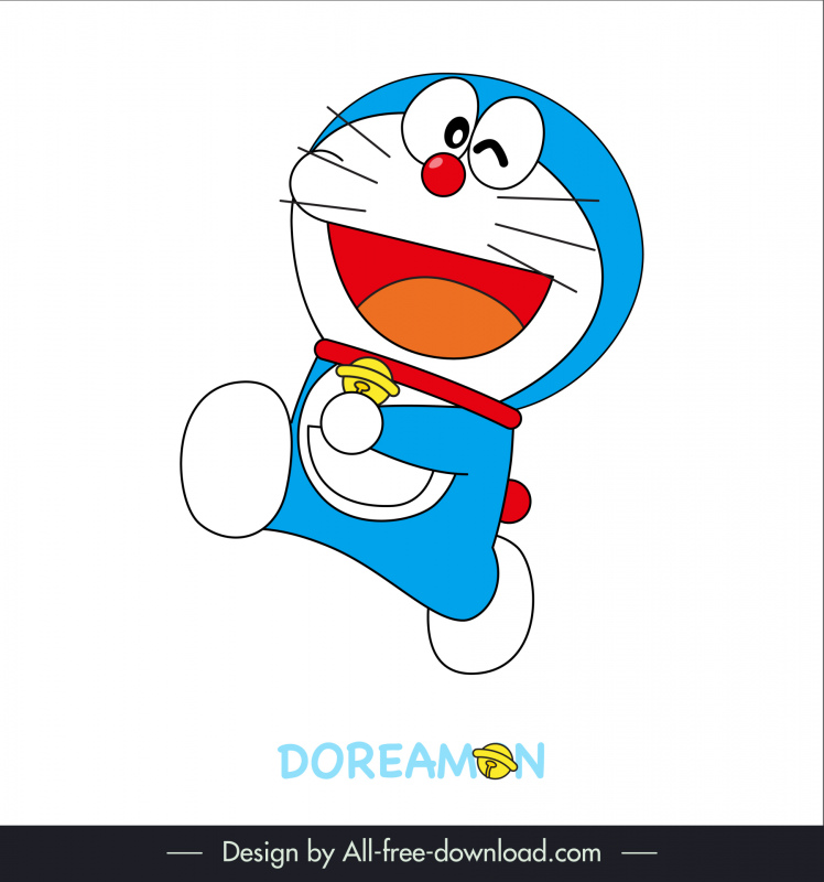 doreamon character icon walking gesture cute smiling sketch handdrawn cartoon