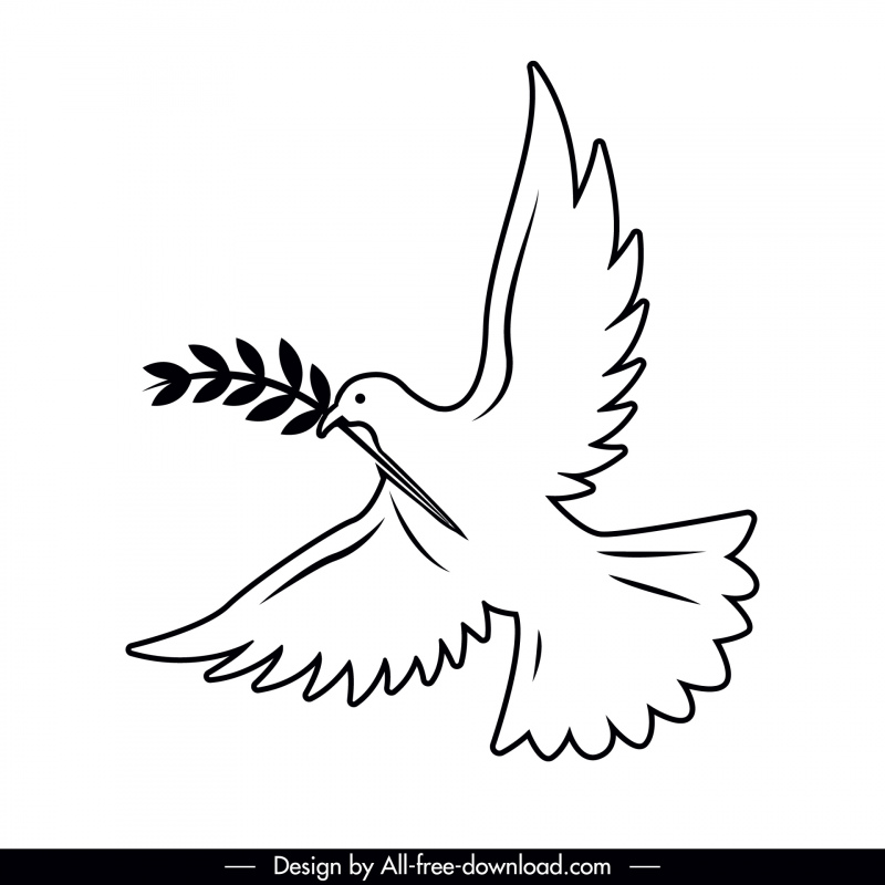 dove flying icon flat handdrawn outline