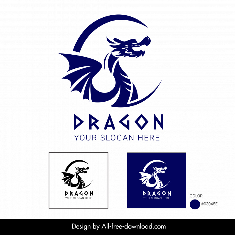 dragon logotype flat dynamic silhouette design 