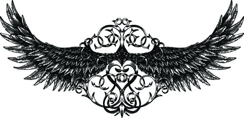 draw wings ornaments design vector