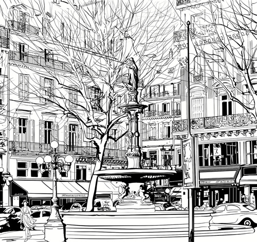 Drawing a city street Royalty Free Vector Image