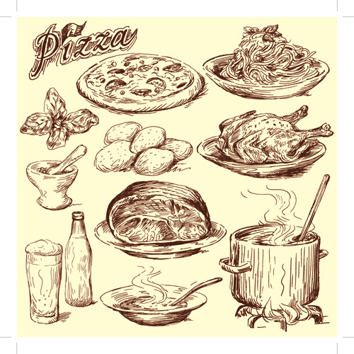 drawing foods retro illustrations vector 